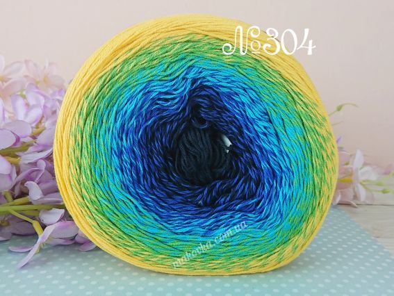 Flowers Yarn Art пряжа 304 жовтий-зелений-бірюзовий-синій