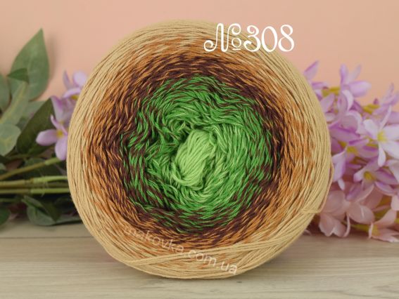 Flowers Yarn Art пряжа 308 коричневий світлий та темний - зелений - салатовий