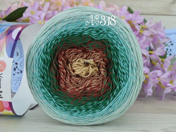 Flowers Yarn Art пряжа 318 св.м ята-м ята-зелений-коричневий-кавовий