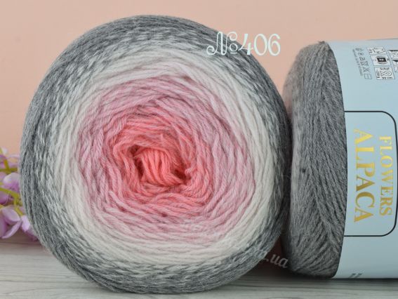 Flowers Alpaca YarnArt пряжа 406 сірий-молочний-рожевий