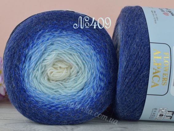 Flowers Alpaca YarnArt пряжа 409 чорнильний-блакитний-молочний