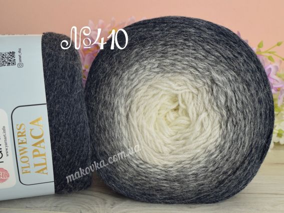 Flowers Alpaca YarnArt пряжа 410 сірий-молочний