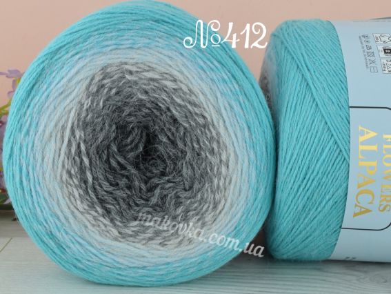 Flowers Alpaca YarnArt пряжа 412 бірюзовий-молочний-сірий
