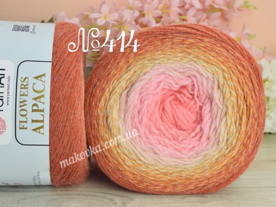 Flowers Alpaca YarnArt пряжа 414 оранж-рожеві