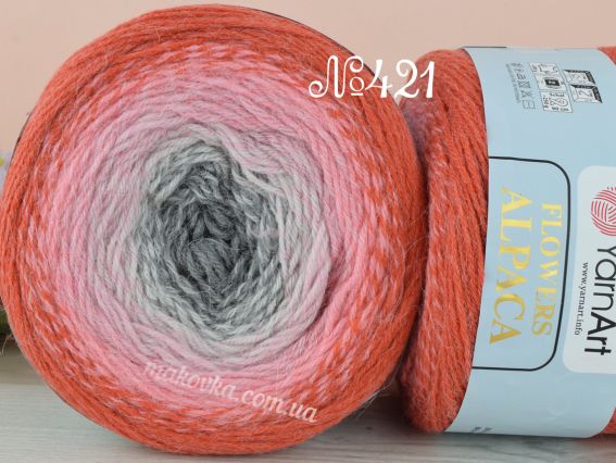 Flowers Alpaca YarnArt пряжа 421 рудий-рожевий-молочний-сірий