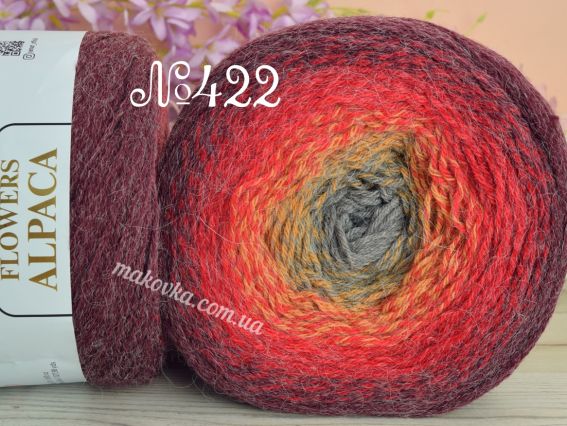 Flowers Alpaca YarnArt пряжа 422 бордо-червоний-сірий