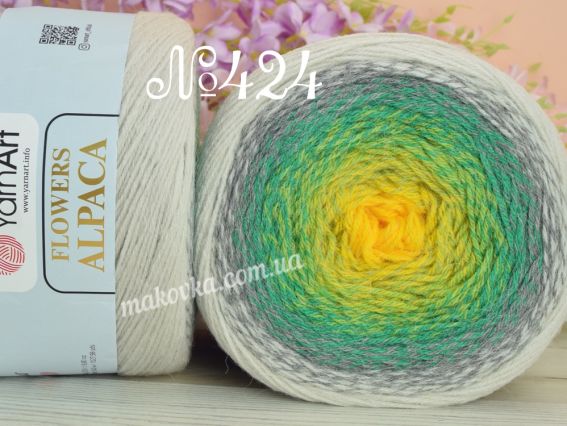 Flowers Alpaca YarnArt пряжа 424 св.беж-сірий--зелений-жовтий