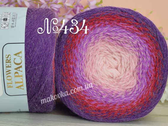 Flowers Alpaca YarnArt пряжа 434 пурпурний-червоний-бузковий-рожевий