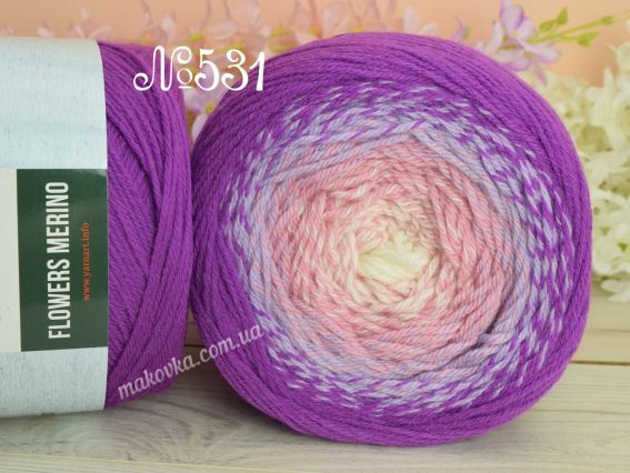 Flowers MERINO YarnArt пряжа 531 пурпурний-бузковий-рожевий-молочний