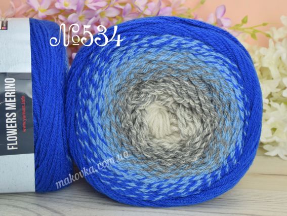 Flowers MERINO YarnArt пряжа 534 синій-блакитний-сірий-молочний