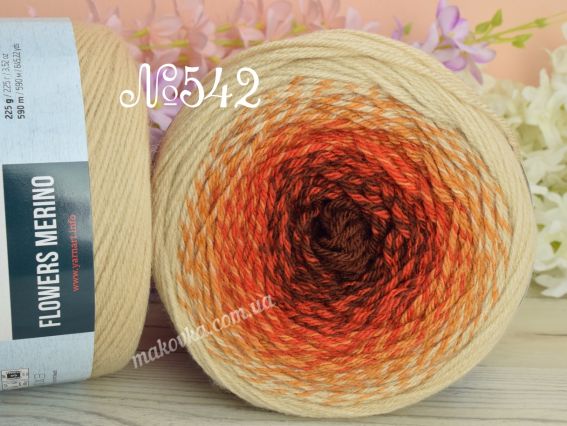 Flowers MERINO YarnArt пряжа 542 беж-іриска-рудий-коричневий