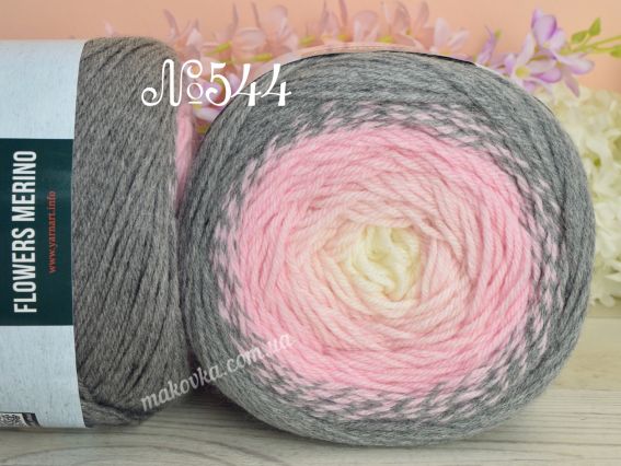 Flowers MERINO YarnArt пряжа 544 сірий-рожевий-молочний