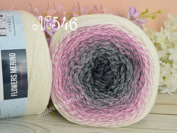 Flowers MERINO YarnArt пряжа 546 молочний-рожевий-тем.сірий