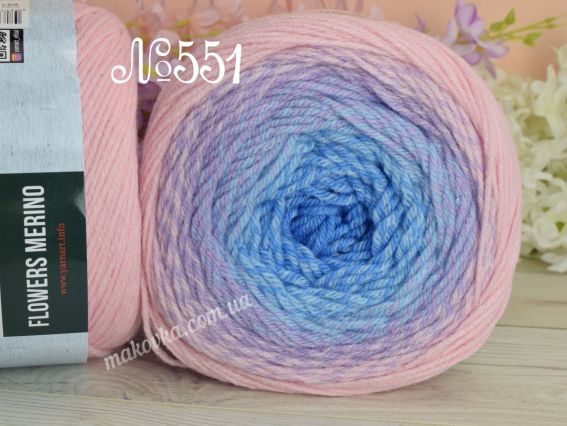 Flowers MERINO YarnArt пряжа 551 рожева пудра-бузковий-блакитний