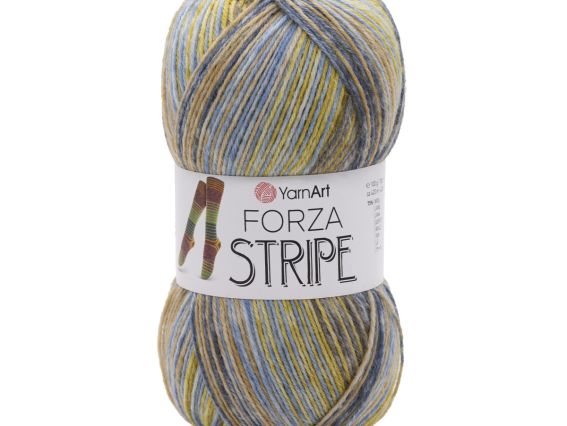 Forza Stripe YarnArt шкарпеткова пряжа 2807 жовто-сіро-джинс.-беж