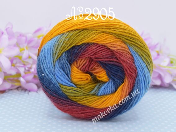 Forza Festival YarnArt носочная пряжа 2905 гірчічний-сині-св.зелений-теракот