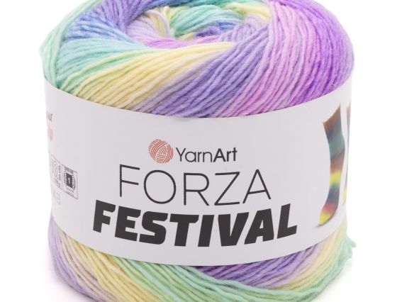 Forza Festival YarnArt шкарпеткова пряжа 2916 рожевий-бузковий-жовтий-зелений-блакитний