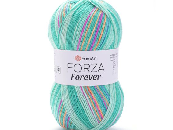 Forza Forever YarnArt шкарпеткова пряжа 2708 бирюз-малин-син-помар