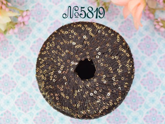 Galassia Yarn Art 5819 темний коричневий + золоті паєтки