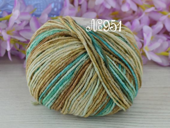 JEANS Splash Yarn Art пряжа 951 коричневий-беж-м ятнобірюзовий