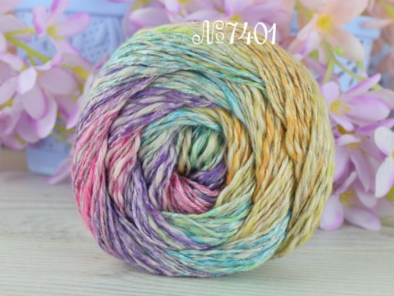 Linen Soft Yarn Art пряжа  7401  жовтий-бірюзовий-бузковий-рожевий