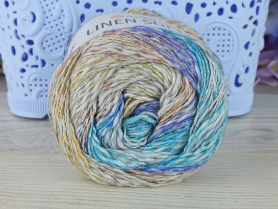 Linen Soft Yarn Art пряжа  7402 бірюза-синій-золотистосірий