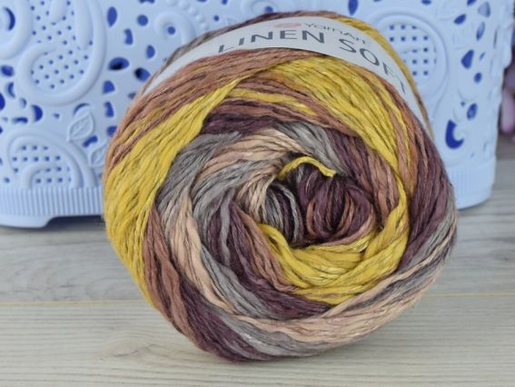 Linen Soft Yarn Art пряжа  7415 пурпур-жовтий-кавовий-сірий
