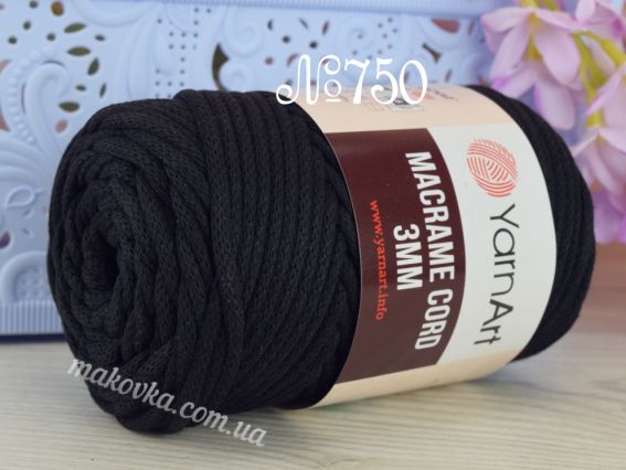 Macrame Cord 3мм YarnArt шнур макраме  750 чорний