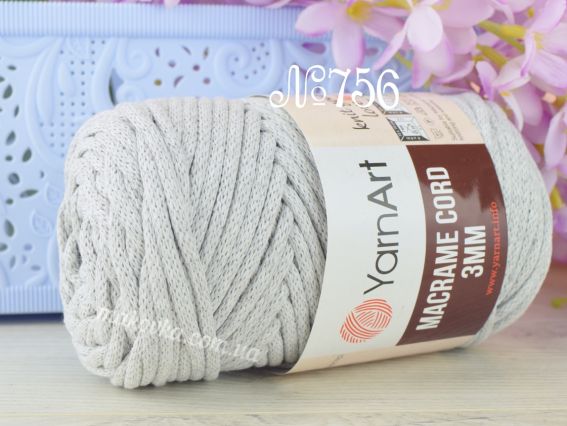 Macrame Cord 3мм YarnArt шнур макраме  756 світлий сірий