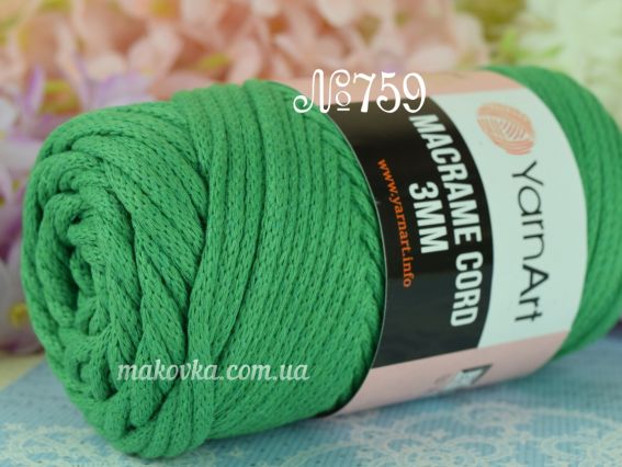Macrame Cord 3мм YarnArt шнур макраме  759 зелений