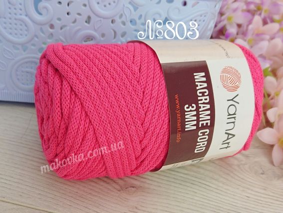 Macrame Cord 3мм YarnArt шнур макраме  803 рожевий неон