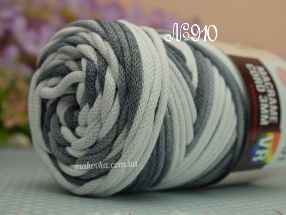 Шнур макраме Macrame Cord 3мм VR YarnArt 910 біло-сірий
