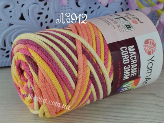 Шнур макраме Macrame Cord 3мм VR YarnArt 912 жов-малин-корал