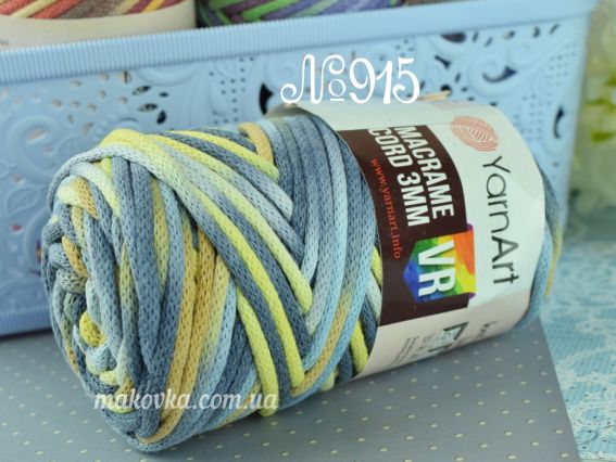 Шнур макраме Macrame Cord 3мм VR YarnArt 915 джинс-жовтий