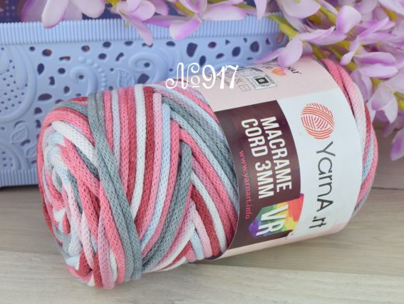 Шнур макраме Macrame Cord 3мм VR YarnArt 917 бузковий-бордо-сірий