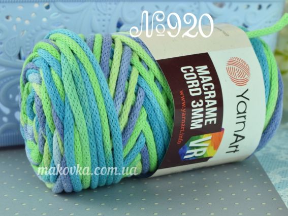 Шнур макраме Macrame Cord 3мм VR YarnArt 920 салатовий-бірюзовий-бузковий