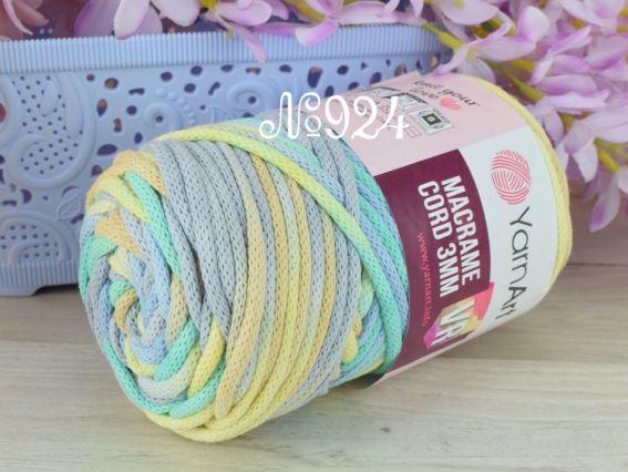 Шнур макраме Macrame Cord 3мм VR YarnArt 924 пастельний жовтий-бірюзовий-бузковий