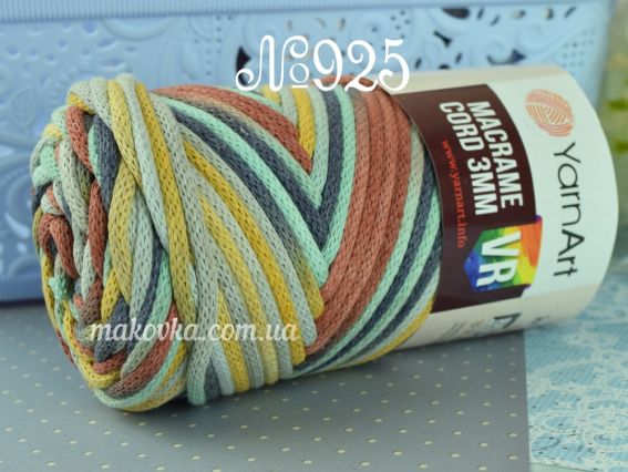 Шнур макраме Macrame Cord 3мм VR YarnArt 925 коричневий-жовтий-бірюзовий-сірий