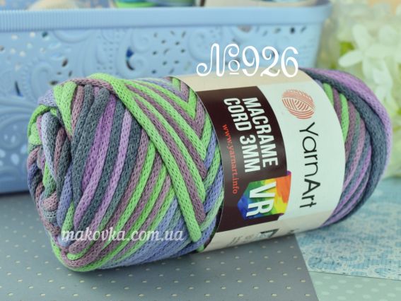 Шнур макраме Macrame Cord 3мм VR YarnArt 926 бузковий-св.пурпурний-салатовий-сірий