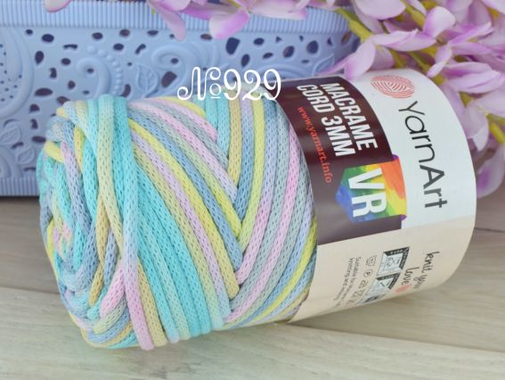 Шнур макраме Macrame Cord 3мм VR YarnArt 929 пастельний жовтий-бірюзовий-рожевий