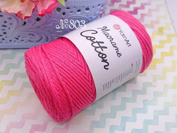 Macrame Cotton YarnArt шнур макраме  803 рожевий неон