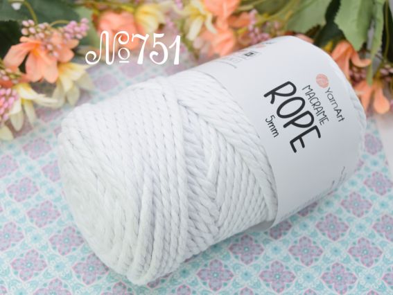 Macrame Rope 5мм YarnArt шнур макраме  751 білий