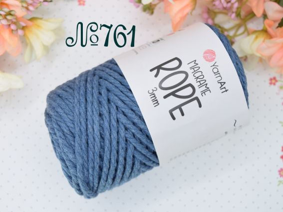 Macrame Rope 3мм YarnArt шнур макраме  761 темний джинс