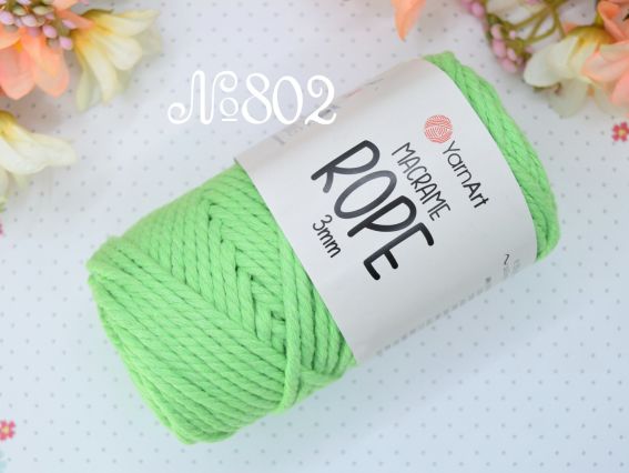Macrame Rope 3мм YarnArt шнур макраме  802 неоновий зелений