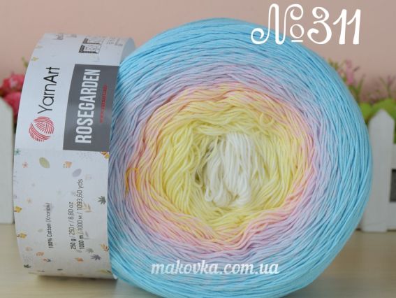 Rosegarden YarnArt пряжа  311 бірюзовий-рожевий- ніжно-жовтий-молочний