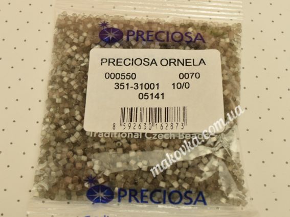 Чеський бісер рубка Preciosa 05141 №10, 351-34001 напівпрозорий Матовий Сірий 50 г