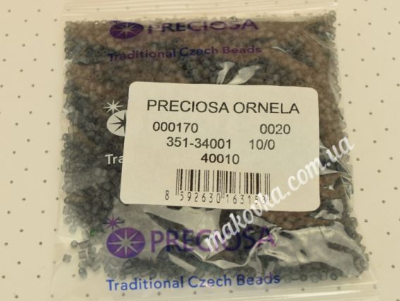 Чешский бисер рубка Preciosa 40010  №10, 351-34001 полупрозрачный Матовый серый 50 г