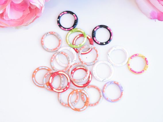 Заготовка для брелока: карабін-кільце круглий, кольоровий з малюнком Горошок (25 мм × 3,5 мм)