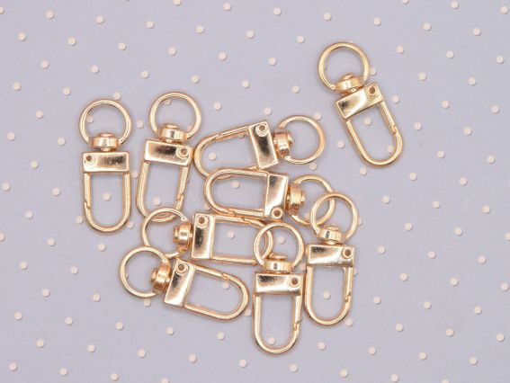 Заготовка брелока для ключів, застібка Карабін колір Світле золото 34*12мм, 1 шт 