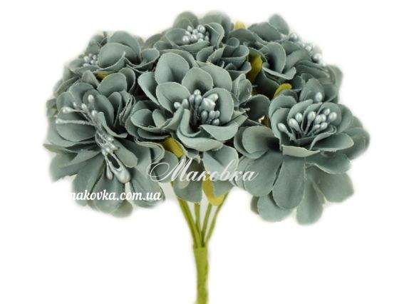Букетик Пышные цветы с тычинками СЕРЫЕ, тканевые, 6 шт Букетик Пышные цветы с тычинками СЕРЫЕ, тканевые, 6 шт